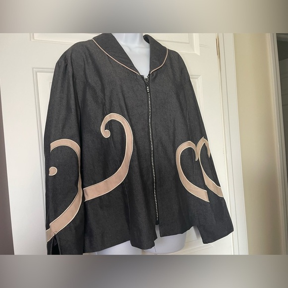 Devine Denim NY Womans Charcoal Gray Swirl Jacket Size 16W Rhinestone Zip Plus - Picture 5 of 9
